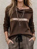Women's Retro Casual Knitted Patchwork Sequin Striped Pullover Sweater ZMZ0197I8ZJY