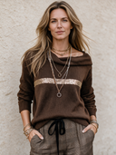 Women's Retro Casual Knitted Patchwork Sequin Striped Pullover Sweater ZMZ0197I8ZJY