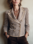 Women's Classic Twill Double-Breasted Slim-Fit Blazer With Piping Detail ZMZ0173I4SWL