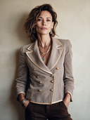 Women's Classic Twill Double-Breasted Slim-Fit Blazer With Piping Detail ZMZ0173I4SWL