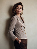 Women's Classic Twill Double-Breasted Slim-Fit Blazer With Piping Detail ZMZ0173I4SWL