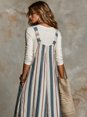 Women's Striped Cotton And Linen Overalls Maxi Dress ZMZ3174H7XT