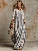Women's Striped Cotton And Linen Overalls Maxi Dress ZMZ3174H7XT