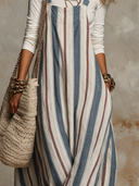 Women's Striped Cotton And Linen Overalls Maxi Dress ZMZ3174H7XT