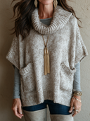 Women's Retro Casual Knitted Pocket Pullover Short-Sleeve Sweater ZMZ0173I4ZJY