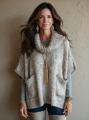 Women's Retro Casual Knitted Pocket Pullover Short-Sleeve Sweater ZMZ0173I4ZJY