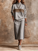 Women's Leopard-Print Panel Half-Zip Sweatshirt And Midi Skirt Two-Piece Set ZMZ3145H2XT