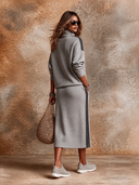 Women's Leopard-Print Panel Half-Zip Sweatshirt And Midi Skirt Two-Piece Set ZMZ3145H2XT