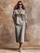 Women's Leopard-Print Panel Half-Zip Sweatshirt And Midi Skirt Two-Piece Set ZMZ3145H2XT