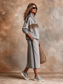 Women's Leopard-Print Panel Half-Zip Sweatshirt And Midi Skirt Two-Piece Set ZMZ3145H2XT