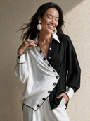 Women's Retro Casual Color Block Collar Multi-Button Long-Sleeve Shirt ZMZ0120I7ZJY