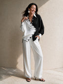 Women's Retro Casual Color Block Collar Multi-Button Long-Sleeve Shirt ZMZ0120I7ZJY