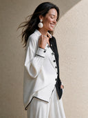 Women's Retro Casual Color Block Collar Multi-Button Long-Sleeve Shirt ZMZ0120I7ZJY