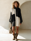 Women's Fashion Color-Block Long-Sleeve Knit Mini Dress ZMZ0185I0SWL