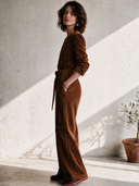 Women's Western-Style Faux Suede Long-Sleeve Belted Jumpsuit ZMZ0112I7ZYY
