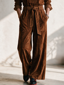 Women's Western-Style Faux Suede Long-Sleeve Belted Jumpsuit ZMZ0112I7ZYY