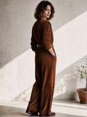 Women's Western-Style Faux Suede Long-Sleeve Belted Jumpsuit ZMZ0112I7ZYY