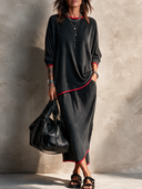 Women's Retro Casual Knitted Color Block Round Neck Long Sleeve Top And Skirt Set ZMZ0163I0ZJY