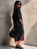 Women's Retro Casual Knitted Color Block Round Neck Long Sleeve Top And Skirt Set ZMZ0163I0ZJY