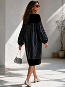 Women's Formal Party Dress: Velvet And Sequin Panel Design, Crew Neck, Lantern Sleeves ZMZ0192I0ZYY