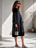 Women's Formal Party Dress: Velvet And Sequin Panel Design, Crew Neck, Lantern Sleeves ZMZ0192I0ZYY