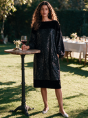 Women's Formal Party Dress: Velvet And Sequin Panel Design, Crew Neck, Lantern Sleeves ZMZ0192I0ZYY