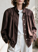 Women's Casual Vintage Cotton Twill Stand-Collar Single-Breasted Jacket ZMZ0158I4ZYY