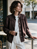 Women's Casual Vintage Cotton Twill Stand-Collar Single-Breasted Jacket ZMZ0158I4ZYY