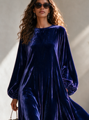 Women's Formal Velvet Party Dress With A Round Neck And Lantern Sleeves Maxi Dress ZMZ0134I3ZYY