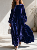 Women's Formal Velvet Party Dress With A Round Neck And Lantern Sleeves Maxi Dress ZMZ0134I3ZYY