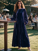 Women's Formal Velvet Party Dress With A Round Neck And Lantern Sleeves Maxi Dress ZMZ0134I3ZYY