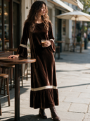 Women's Vintage Elegant Velvet Loose Maxi Dress With Round Neck And Flared Sleeves ZMZ0106I6ZYY
