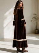 Women's Vintage Elegant Velvet Loose Maxi Dress With Round Neck And Flared Sleeves ZMZ0106I6ZYY