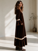 Women's Vintage Elegant Velvet Loose Maxi Dress With Round Neck And Flared Sleeves ZMZ0106I6ZYY