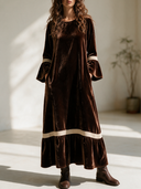 Women's Vintage Elegant Velvet Loose Maxi Dress With Round Neck And Flared Sleeves ZMZ0106I6ZYY