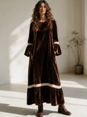 Women's Vintage Elegant Velvet Loose Maxi Dress With Round Neck And Flared Sleeves ZMZ0106I6ZYY