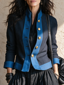 Women's Retro Casual Color Block Stand Collar Short Jacket ZMZ0107I1ZJY