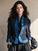 Women's Retro Casual Color Block Stand Collar Short Jacket ZMZ0107I1ZJY