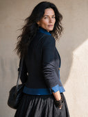 Women's Retro Casual Color Block Stand Collar Short Jacket ZMZ0107I1ZJY