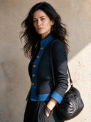 Women's Retro Casual Color Block Stand Collar Short Jacket ZMZ0107I1ZJY