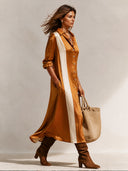 Women's Classic Color-Block Acetate Satin Long-Sleeve Midi Dress ZMZ0216I3SWL