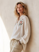 Women's Classic Floral Embroidered Cotton-Linen Long-Sleeve Top ZMZ0277I9SWL