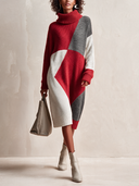 Women's Classic Color-Block Knitted Turtleneck Long-Sleeve Knee-Length Dress ZMZ0208I9SWL