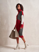 Women's Classic Color-Block Knitted Turtleneck Long-Sleeve Knee-Length Dress ZMZ0208I9SWL
