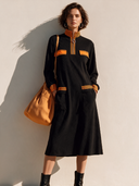 Women's Classic Long-Sleeve Color-Block Midi Dress With Zip-Up Stand Collar ZMZ0271I3SWL