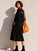 Women's Classic Long-Sleeve Color-Block Midi Dress With Zip-Up Stand Collar ZMZ0271I3SWL