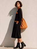 Women's Classic Long-Sleeve Color-Block Midi Dress With Zip-Up Stand Collar ZMZ0271I3SWL