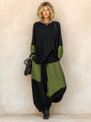 Women's Classic Color-Block Long-Sleeve Top And Elastic-Waist Pants Two-Piece Set ZMZ0226I9SWL