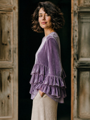 Women's Retro Artistic Velvet Layered Ruffle Long-Sleeve T-Shirt ZMZ0156I2XT