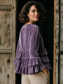Women's Retro Artistic Velvet Layered Ruffle Long-Sleeve T-Shirt ZMZ0156I2XT